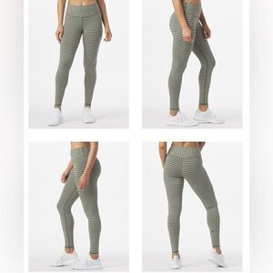 Glyder Green Moss & Ivory Oatmilk Stripe Sultry High Waisted Activewear Legging